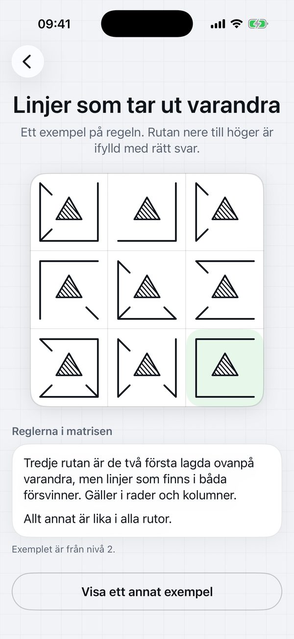 Ett löst exempel på regeln linjer som tar ut varandra.